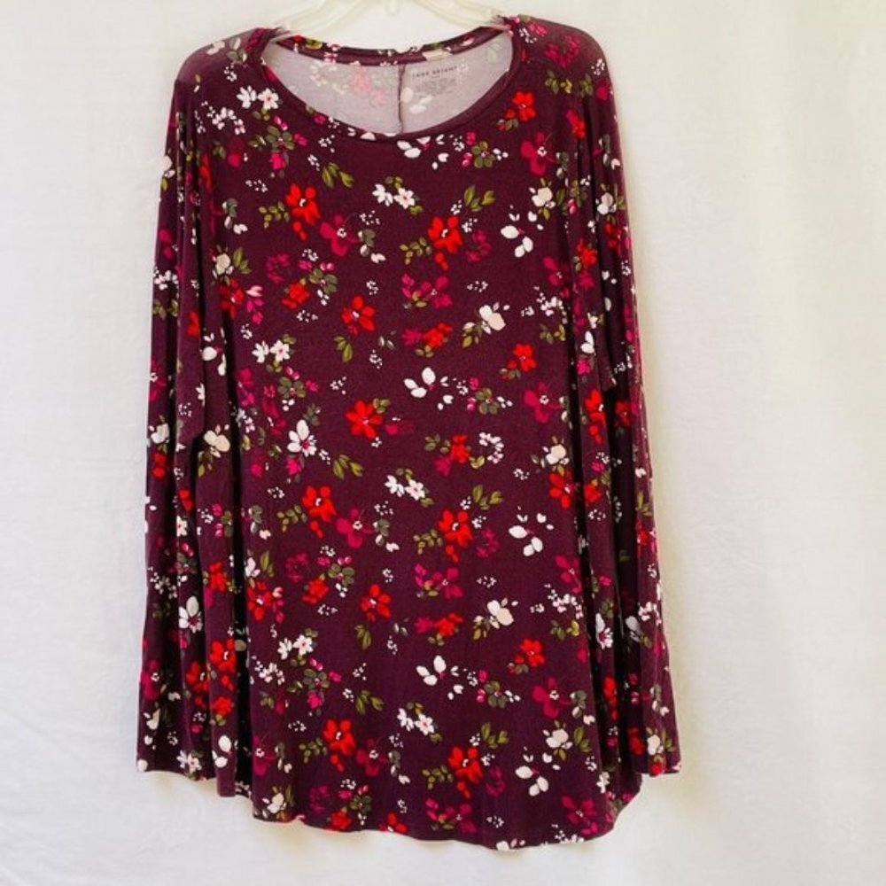 Lane Bryant Blouse Womens 22 24 Floral Cottage Costal Long Sleeves Coastal Boho